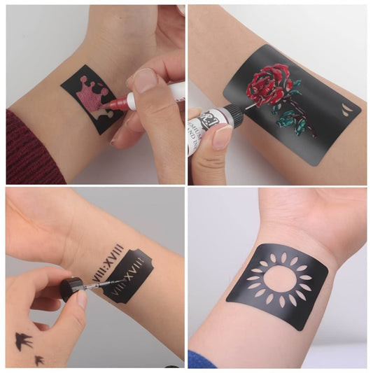 Temporary Tattoo Stencils, 8 Reusable Floral Sheets for Airbrush Body Art on Arms and Hands