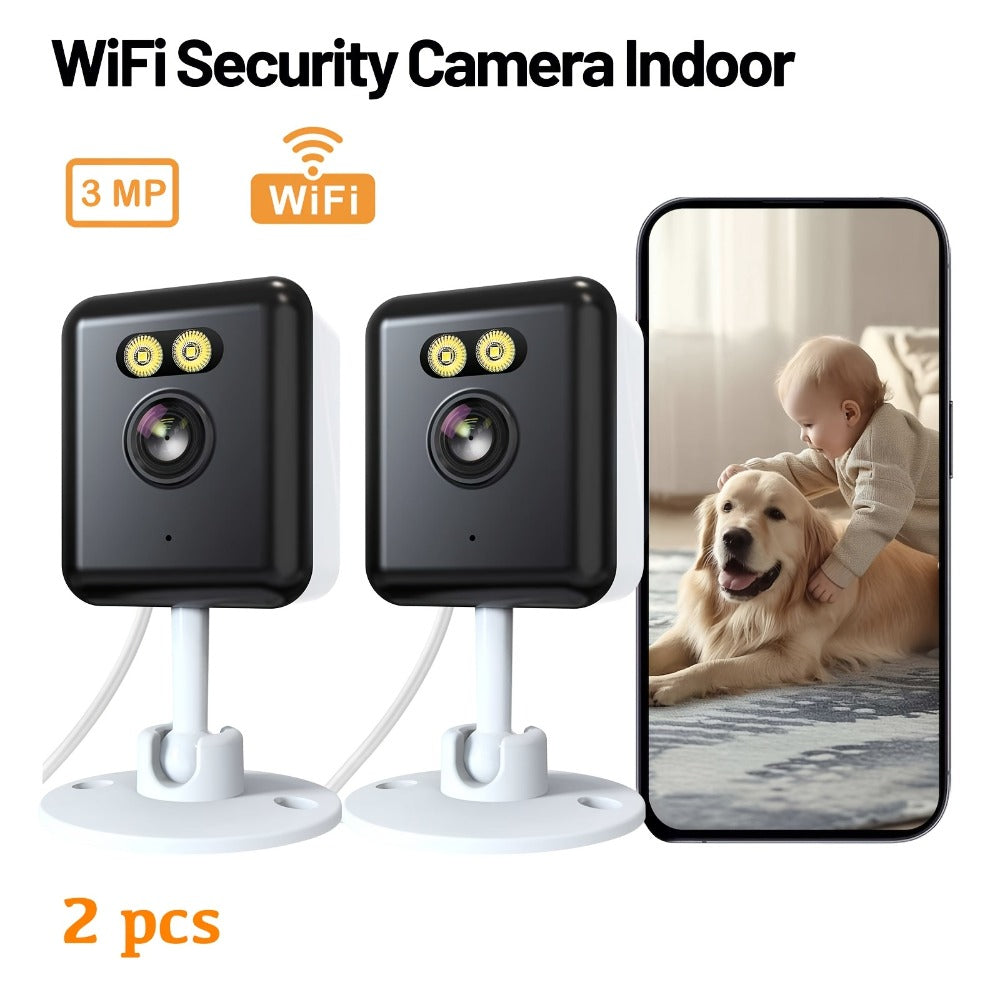 AI-Powered 3MP Indoor Security Camera 2-Pack, Humanoid Detection, Alexa Compatible, Full-Color Night Vision, Two-Way Audio, Smart Motion Alerts, 2.4G WiFi – Home Baby Pet Video Monitoring