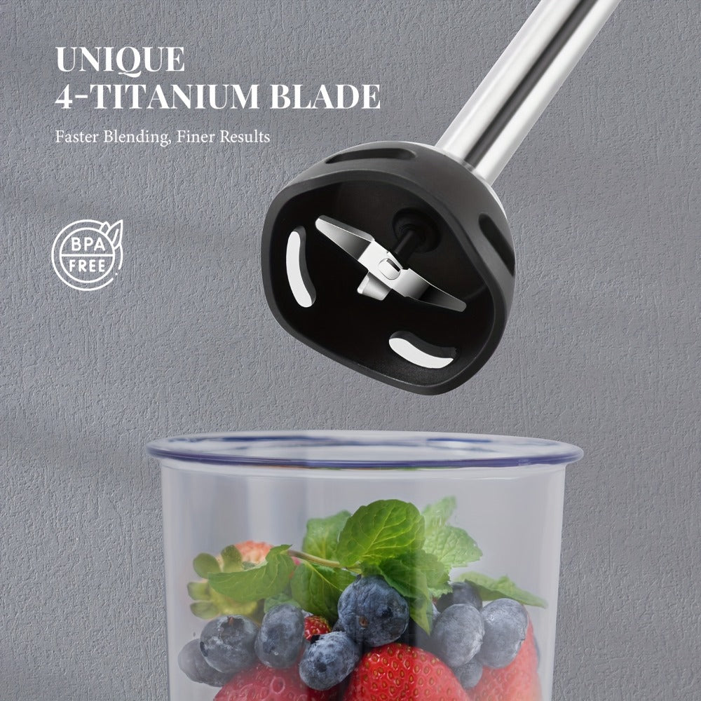 Immersion Blender Handheld 6-in-1 & 7-in-1 1000W 20-Speed Turbo – Titanium Blades BPA-Free with Dough Hooks Egg Beater Whisk Beaker & Chopper | Scratch-Resistant Hand Blender Kitchen Appliance