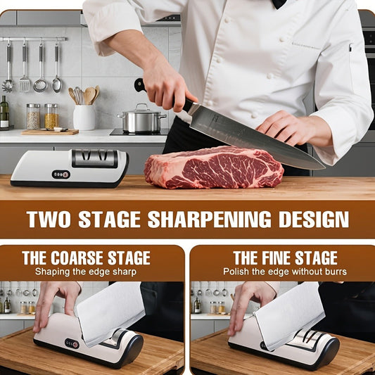 Electric Knife Sharpener with 2-Stage Sharpening, Blade Guides and Sanding Wheel