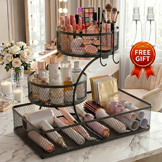 Bathroom Storage Rack, 3-Tier Metal Countertop Organizer with Optional Accessories