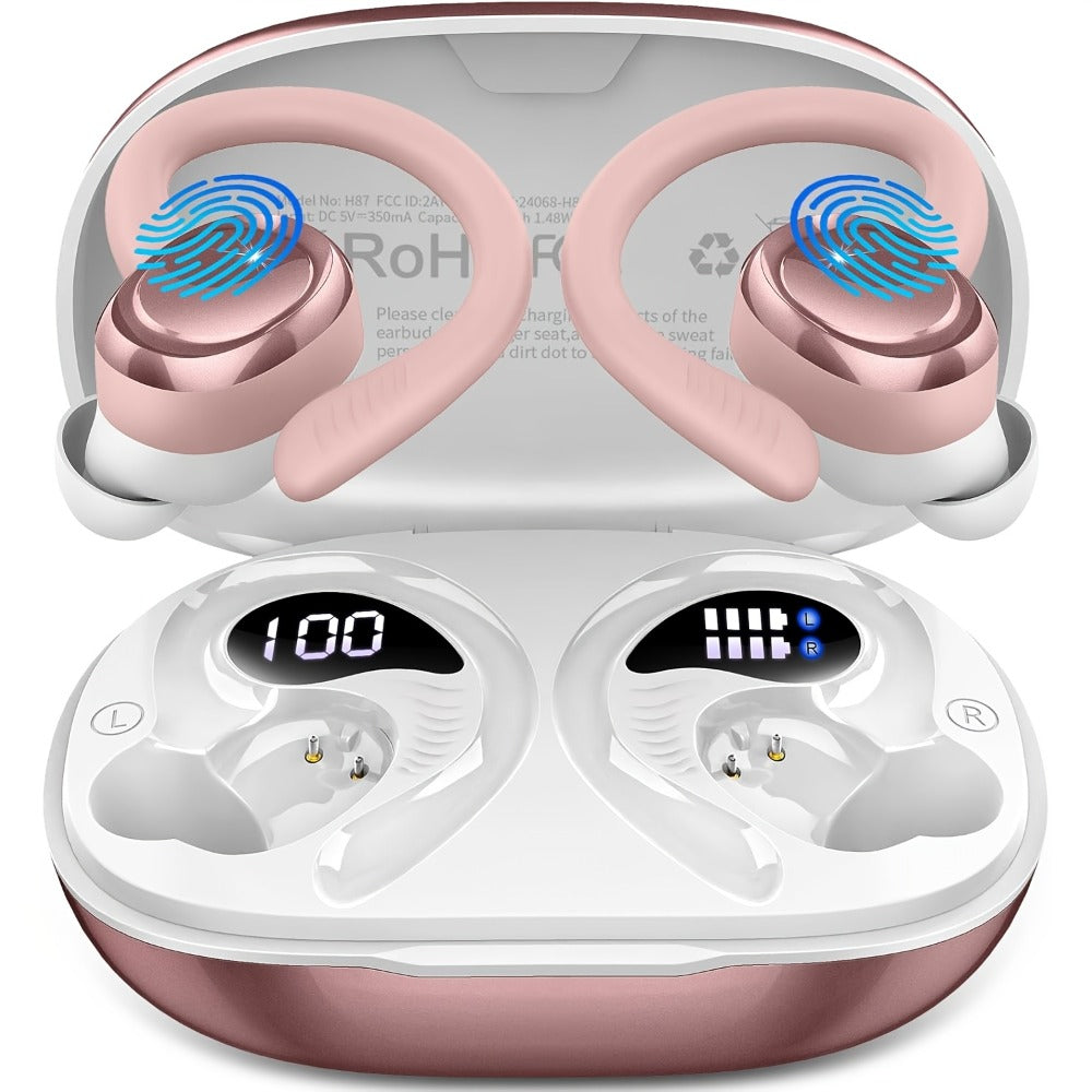 48H Wireless Sport Earbuds Q38 Bluetooth 5.3 with 14.2mm Driver Stereo Sound – Earhook Noise Cancelling Mic Over-Ear Headset for Workout Running Gym Outdoor Sports
