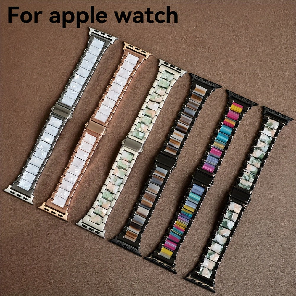 Stainless Steel Resin Apple Watch Band for Women – Gradient Brown & Rainbow Color Fashion Strap Compatible with Apple Watch Series 1–11 SE Ultra Ultra 2 38 40 41 42 44 45 46 49mm