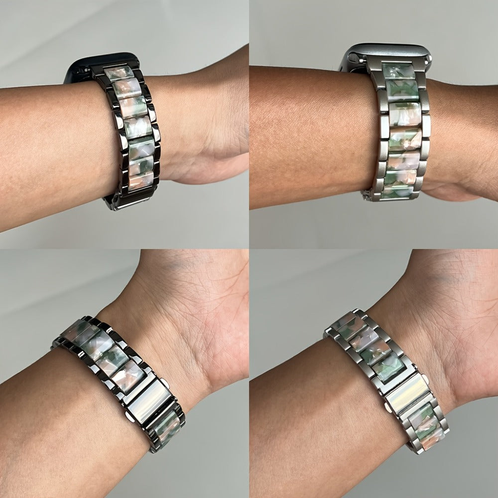 Stainless Steel Resin Apple Watch Band for Women – Gradient Brown & Rainbow Color Fashion Strap Compatible with Apple Watch Series 1–11 SE Ultra Ultra 2 38 40 41 42 44 45 46 49mm