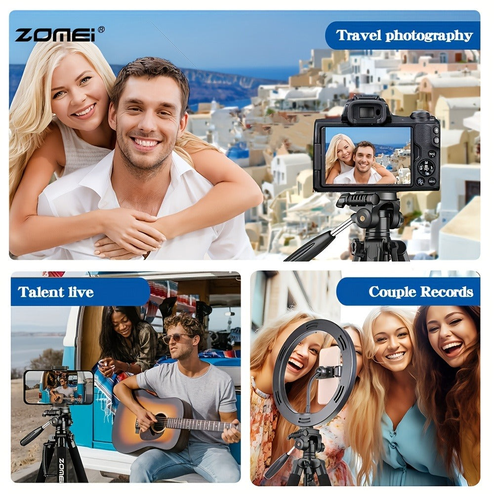Aluminum Alloy Camera Tripod 65 Inch Heavy Duty Extendable with Phone Clip & Carry Bag – Professional Stand for DSLR SLR Mirrorless Camera Smartphone Projector Spotting Scope Travel Photography