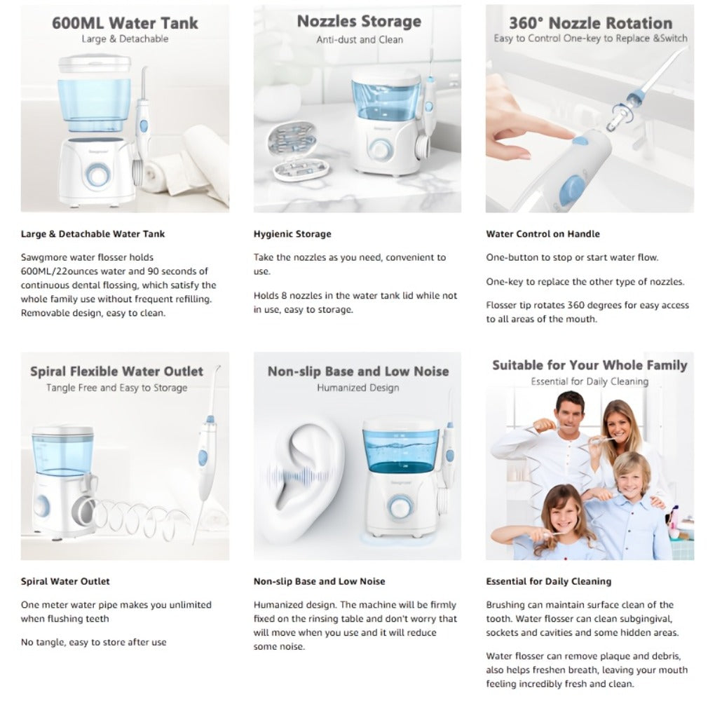 Desktop Water Flosser for Family Adults Kids 20oz Large Tank 10 Adjustable Pressure Levels 8 Nozzles Professional Oral Irrigator Electric Teeth Cleaner for Braces Implants Gum Health Home Use White