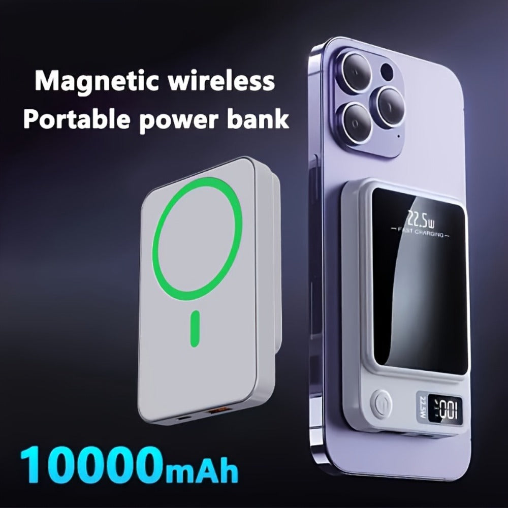 MagSafe Compatible Power Bank 10000mAh Magnetic Wireless Charger 22.5W USB-C Fast Charging LED Display Portable Charger for iPhone 16 15 14 13 12 Series Android Black White