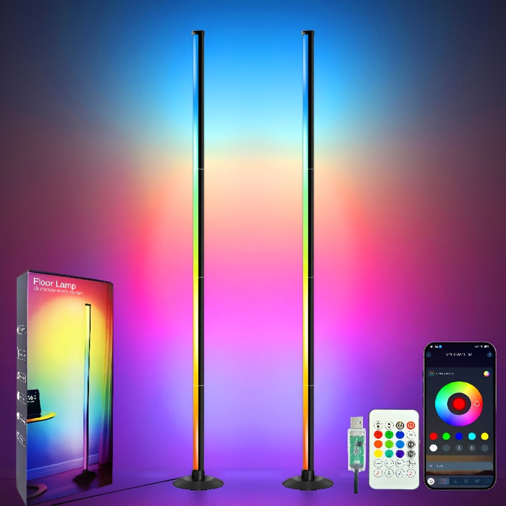 Smart LED Floor Lamp Modern Minimalist – Mood Lighting App & Remote Dual Control Backlight Ambient Light for Bedroom Office Gaming Study Room Holiday Gift 1 or 2 Pack