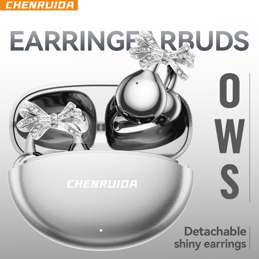 Butterfly Earring Wireless Earphones Open-Ear AI Translation HD Calls Touch Control Charging Case Non-In-Ear Jewelry Design Gaming Couple Headphones for iPhone Android Christmas Birthday Gift