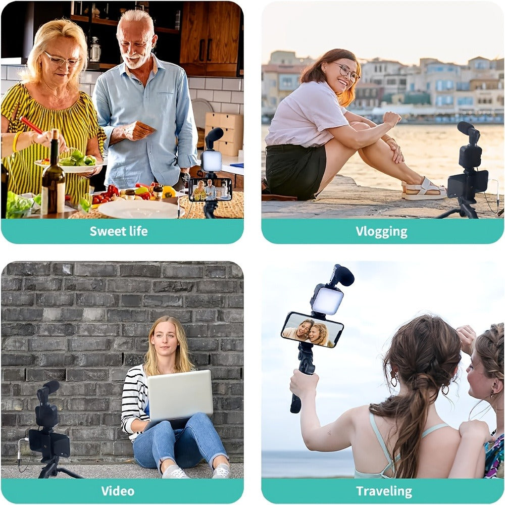 All-in-One Content Creator Kit with LED Ring Light Microphone Folding Tripod & Bluetooth Remote – Complete Podcast Video Blogging Setup for YouTube TikTok Instagram Live Streaming Vlog