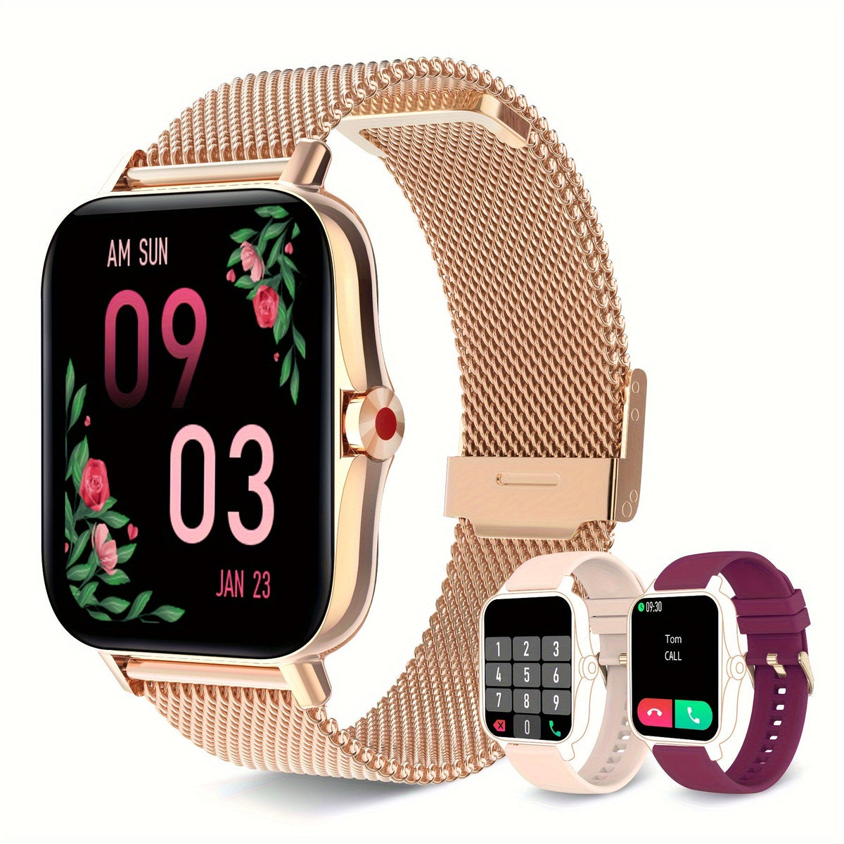 Women's Smartwatch with Health Tracker, Heart Rate SpO2 Sleep Monitor, Message Alerts, Voice Assistant, Multi-Sport Modes, Music Control, Dual Silicone Straps – Compatible with iPhone & Android