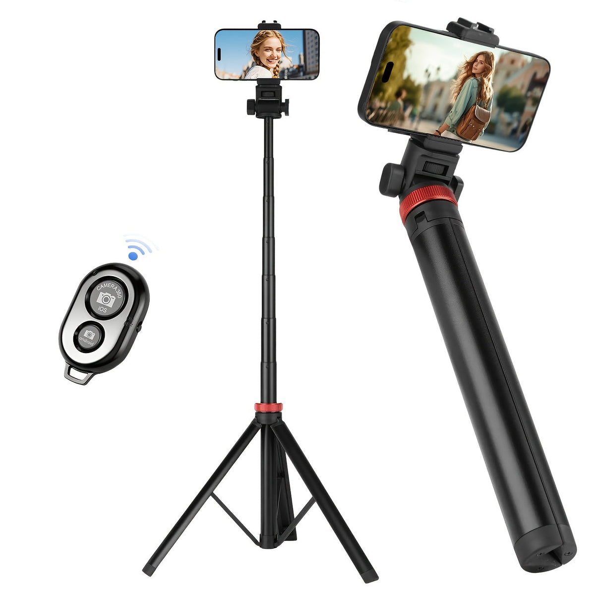 83 Inch Tall Phone Tripod Adjustable with Wireless Remote & Stable Base – Upgraded Extra-Tall Retractable Stand for iPhone 17/15/14, Android & Camera, Live Streaming, TikTok & Short Video Content