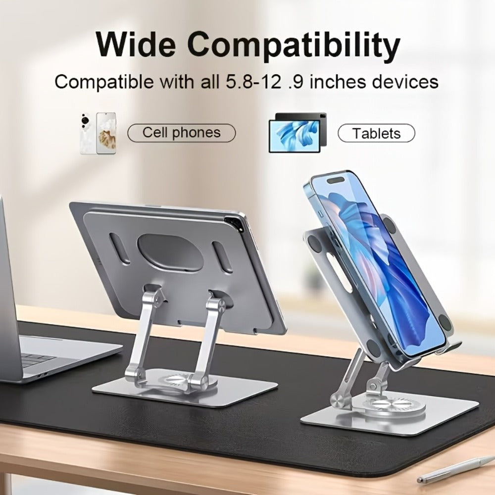 360 Degree Rotating Tablet Phone Stand Foldable, Portable Lightweight Desktop Lazy Stand with Fast Heat Dissipation, Multi-Angle Adjustable Holder for iPad iPhone Samsung Tablet & All Phones