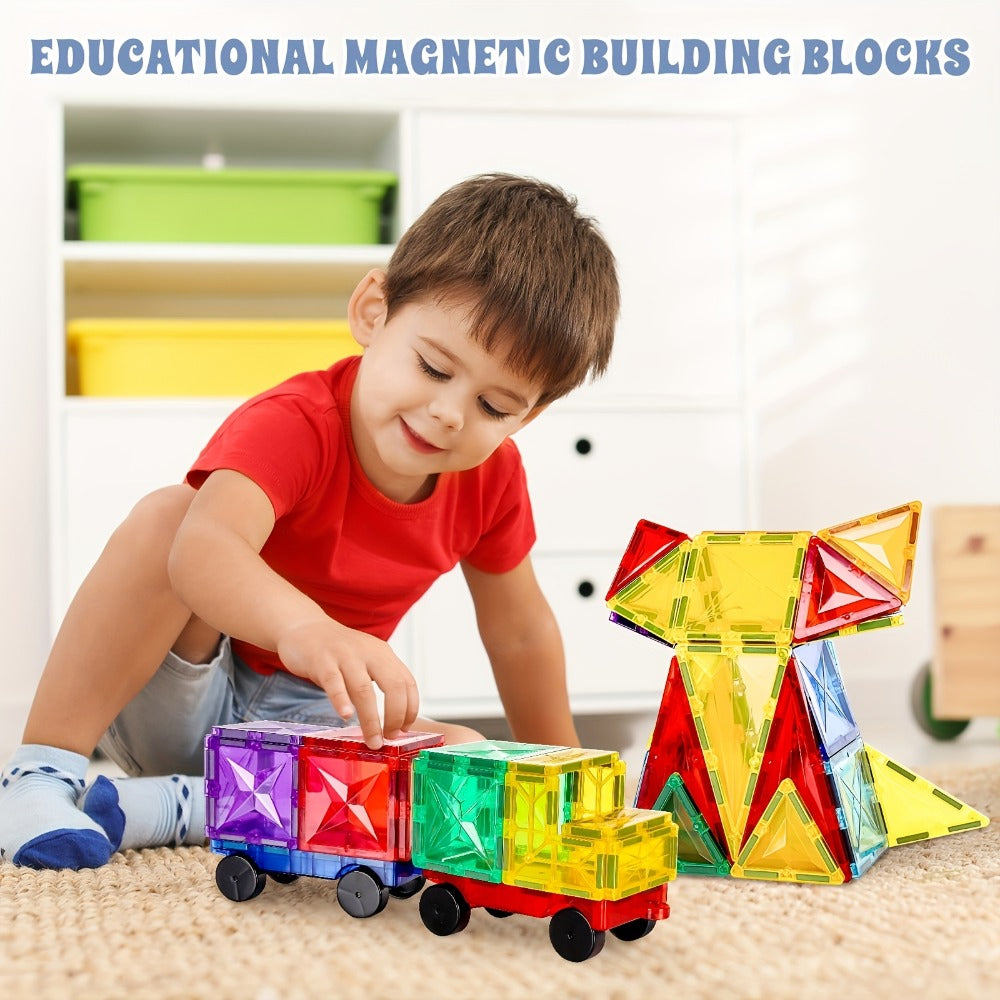 Magnetic Tiles Building Set, 120 Pieces with 2 Toy Cars, 3D Ramp and Garage Play for Ages 3+