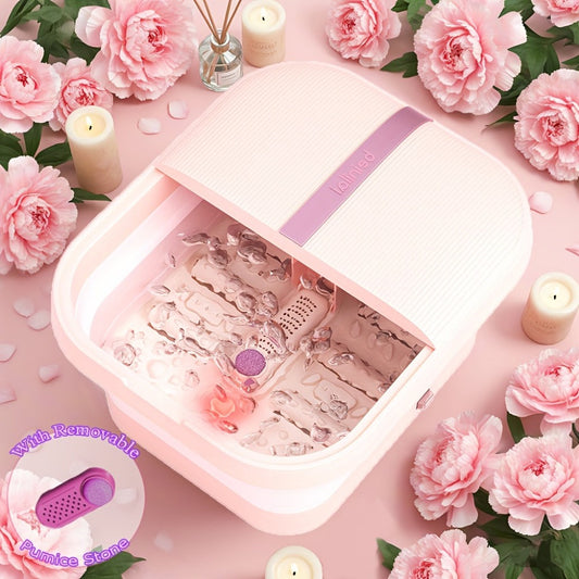 Collapsible Foot Bath Spa with Heat, Bubbles and Massage Rollers in Pink