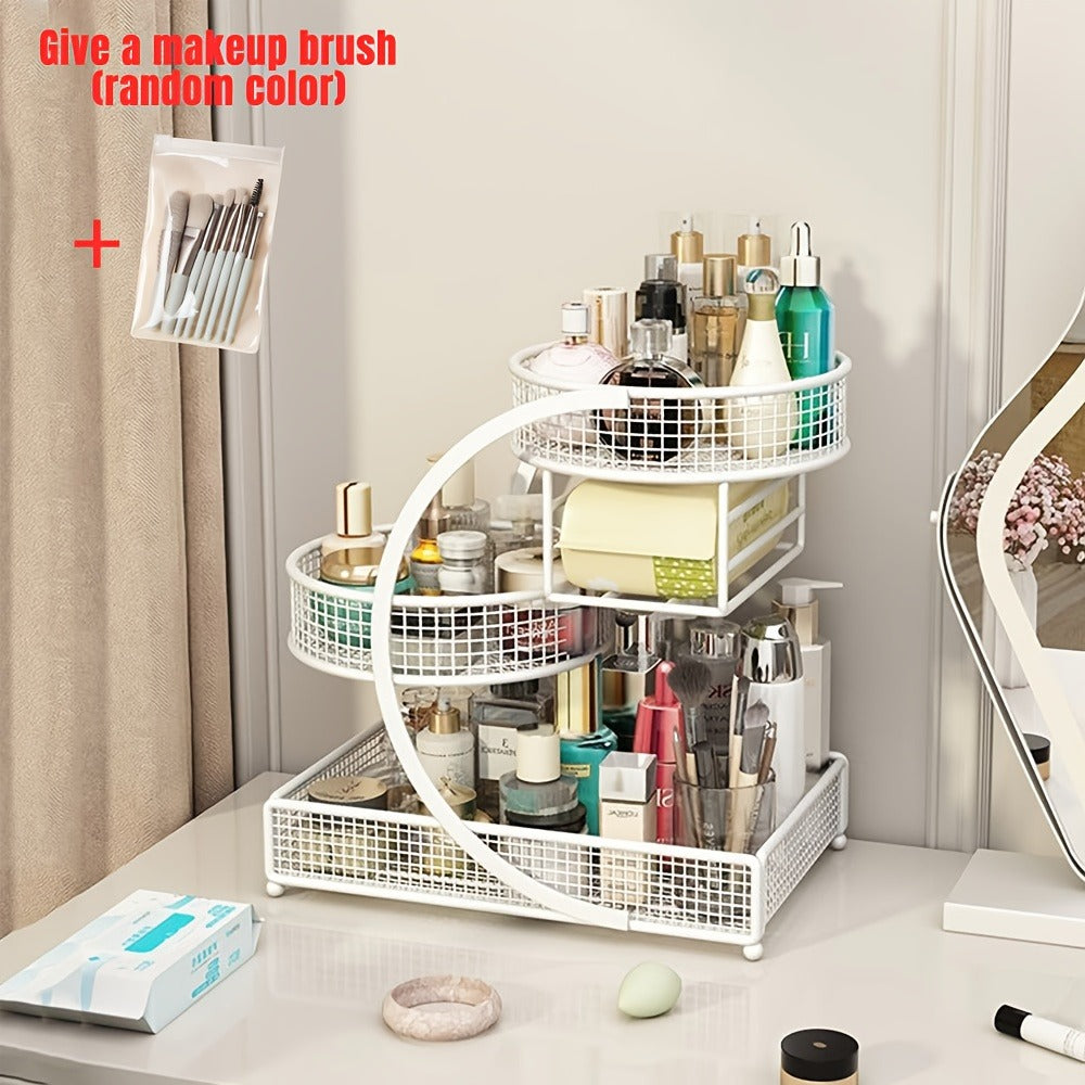 Lightweight Metal Cosmetic Storage Rack with Makeup Brushes Included No-Installation Countertop Organizer for Bathroom Dresser Vanity Skincare Makeup Black White
