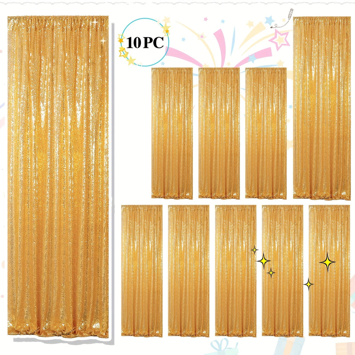 Sequin Backdrop Curtains 2FTx8FT Glitter Photography Background Panels for Party Wedding Birthday Stage Decoration Gold Yellow Shimmer Curtain Set 4 6 10 Panels Available