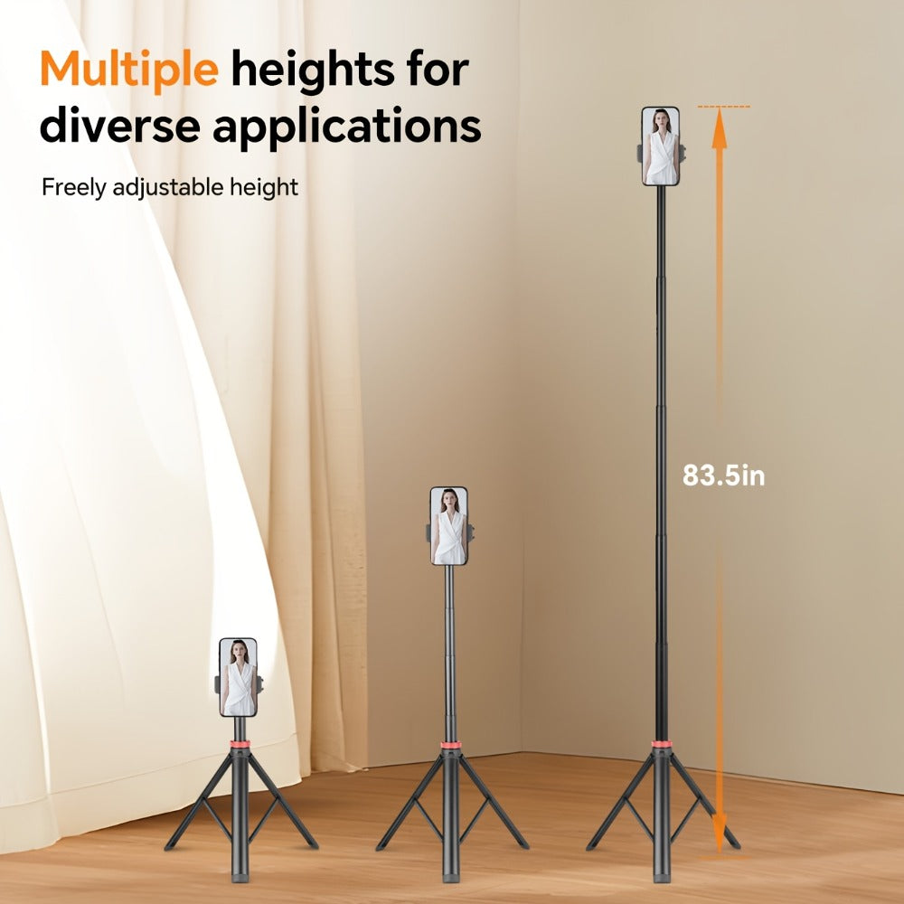 83 Inch Tall Phone Tripod Adjustable with Wireless Remote & Stable Base – Upgraded Extra-Tall Retractable Stand for iPhone 17/15/14, Android & Camera, Live Streaming, TikTok & Short Video Content