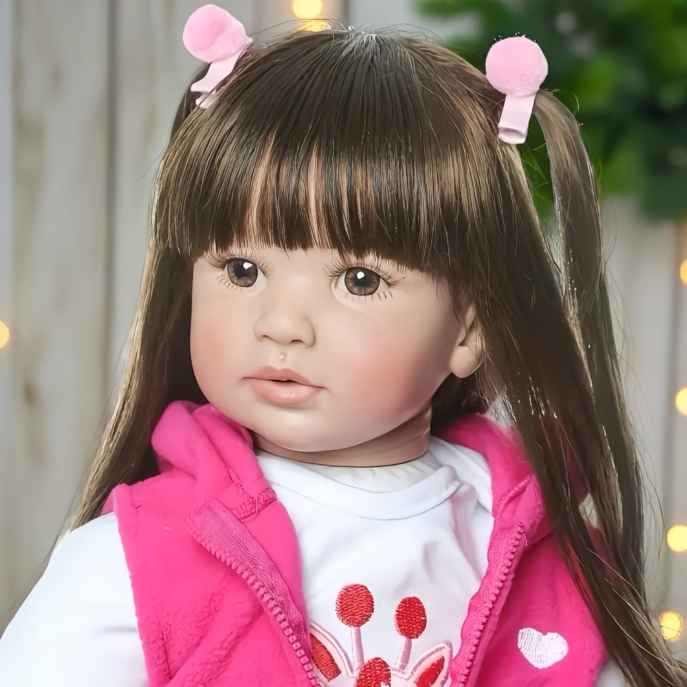 24-Inch Reborn Baby Doll with Dark Hair, Open Eyes & Cloth Body