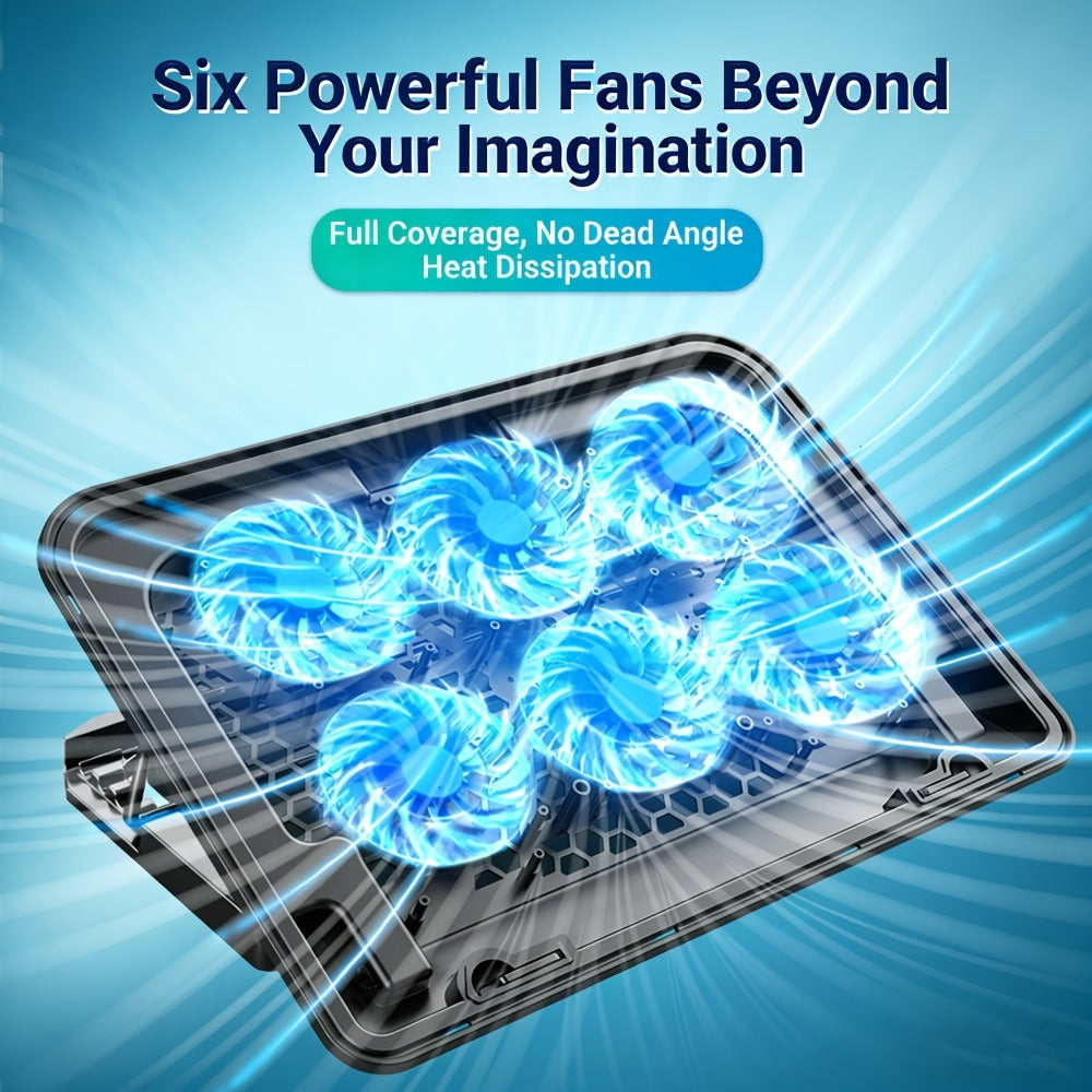Laptop Cooling Pad ICE COOREL 6 Fans 12-17.3 Inch 5 Adjustable Heights 2 USB Ports RGB Gaming Laptop Cooler Stand Full Coverage Heat Dissipation for Gaming Work Home Office A9 A9R
