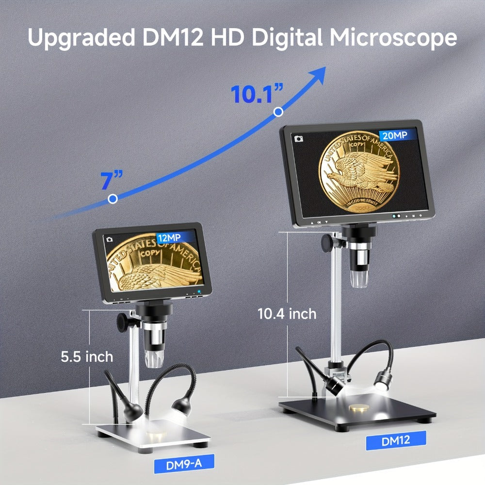 10.1 Inch Digital Microscope 2000X Magnification, 20MP IPS Screen Coin & Soldering Microscope with 10.4-Inch Extended Stand, USB PC Compatible, Electronic Inspection Microscope – Holiday Gift for Men