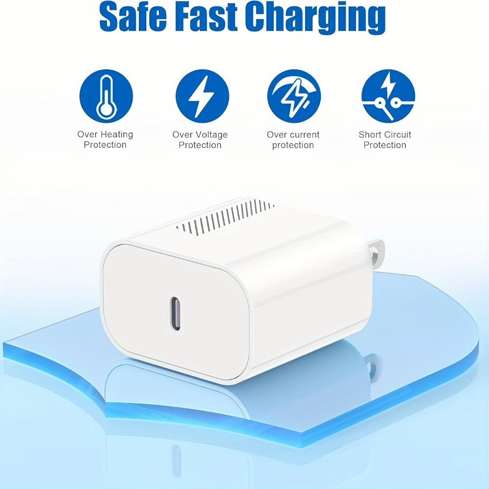 20W iPhone Fast Charger Bundle 3-Pack with 10ft L-Shaped Lightning Cable – 3 Chargers + 3 Cables Set for iPhone 14 13 12 11 Pro Max SE XR – Multi-Color USB-C Wall Charger Kit Family Value Pack