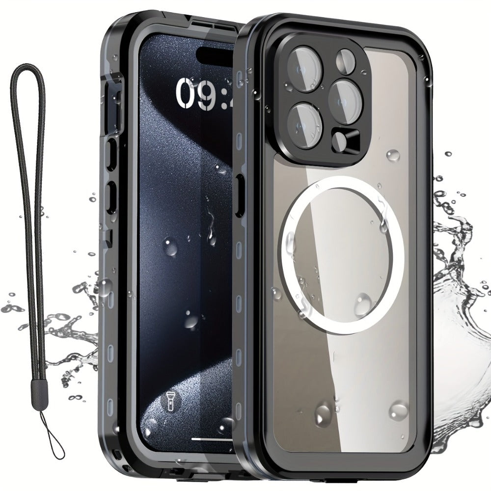 Heavy Duty iPhone Case with Built-In Screen Protector MagSafe Compatible for iPhone 16 Pro Max 16 Pro 15 Pro Max 15 Pro 15 Plus 15 – Shockproof Waterproof Hybrid Cover with Lanyard