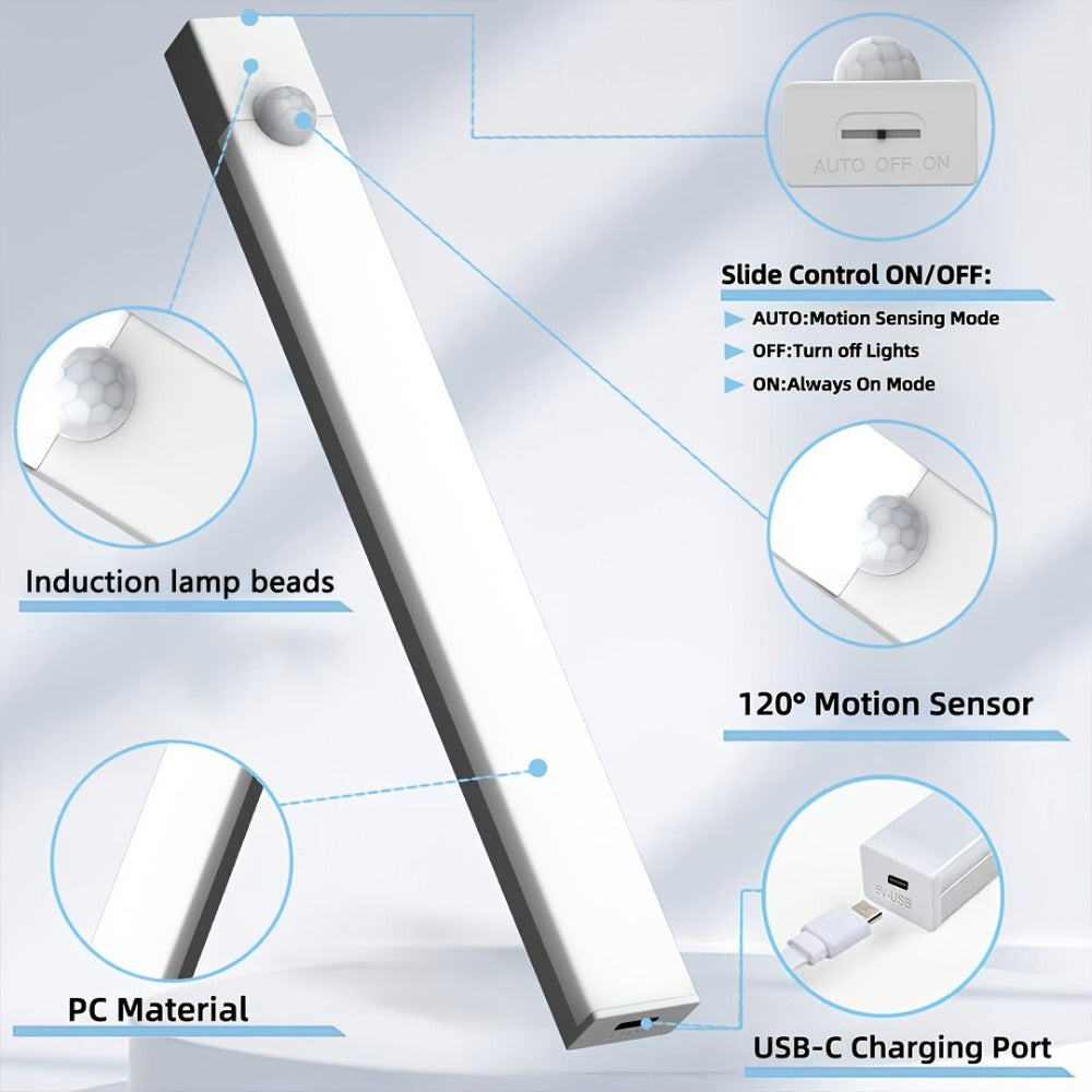 Motion Sensor Cabinet Light 6 Pack Wireless - USB Rechargeable 800mAh LED Night Light, 3 Brightness Modes, Adhesive Mount for Kitchen, Bedroom, Stairs, Closet, Hallway & Home Office