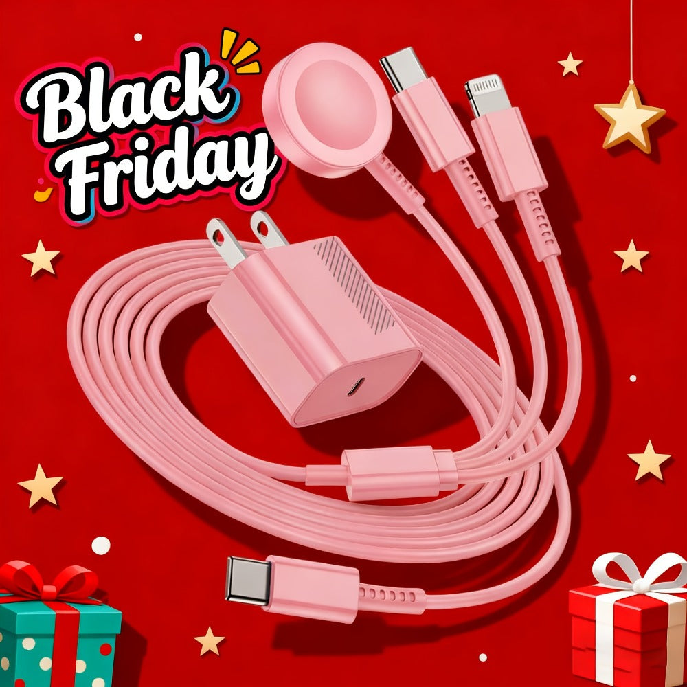 Apple Watch Charger Set 3-in-1 Magnetic Cable 6.6ft with 20W USB-C Wall Charger – Compatible with Apple Watch Ultra 2 Ultra SE Series 9 8 7 6 5 4 3 2 1 iPhone 15 14 13 12 11 AirPods White Pink Purple