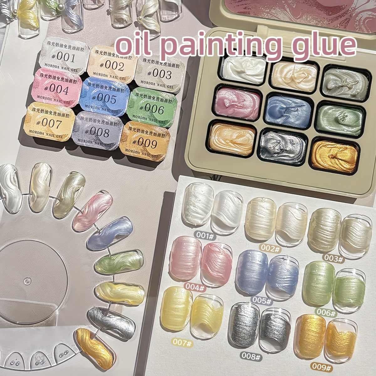 Pearlescent Nail Gel 9-Grid Shell Shimmer Mother of Pearl Cream Oil Painting Gel Polish Set – Multicolor Glitter Iridescent Spiral Design for Salon & DIY Nail Art, Gift for Women & Girls