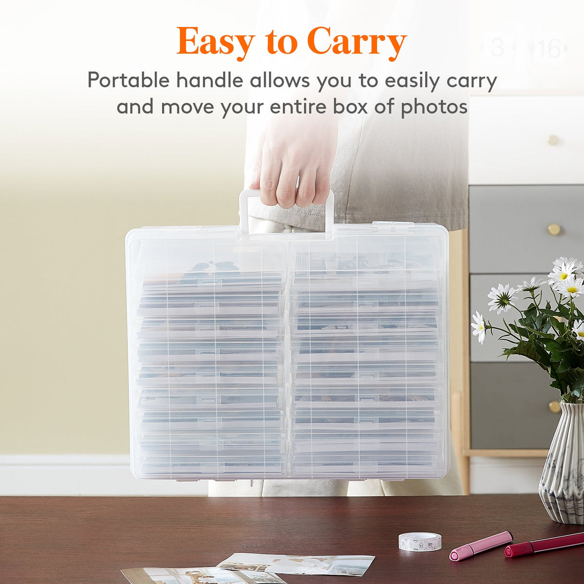 4x6 Photo Storage Box with 14 Inner Photo Keeper Cases Holds 1400 Photos Clear Plastic Photo Organizer with Lids Label Stickers BPA-Free for Cards Pictures Stamps Craft Office Supplies