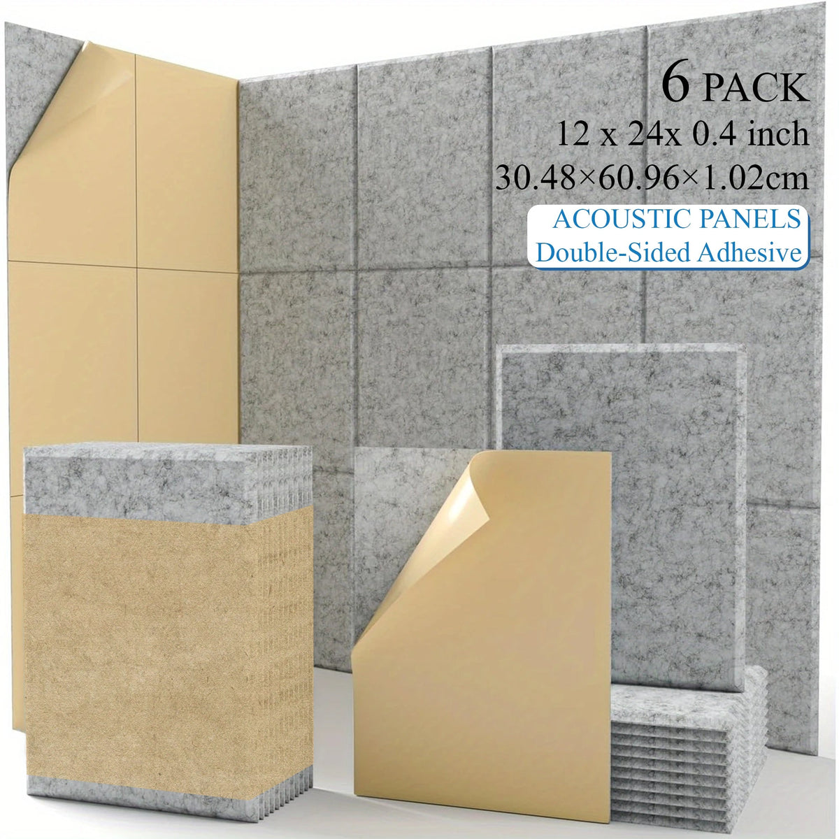 Acoustic Wall Panel shown in the Light Gray 6pcs option