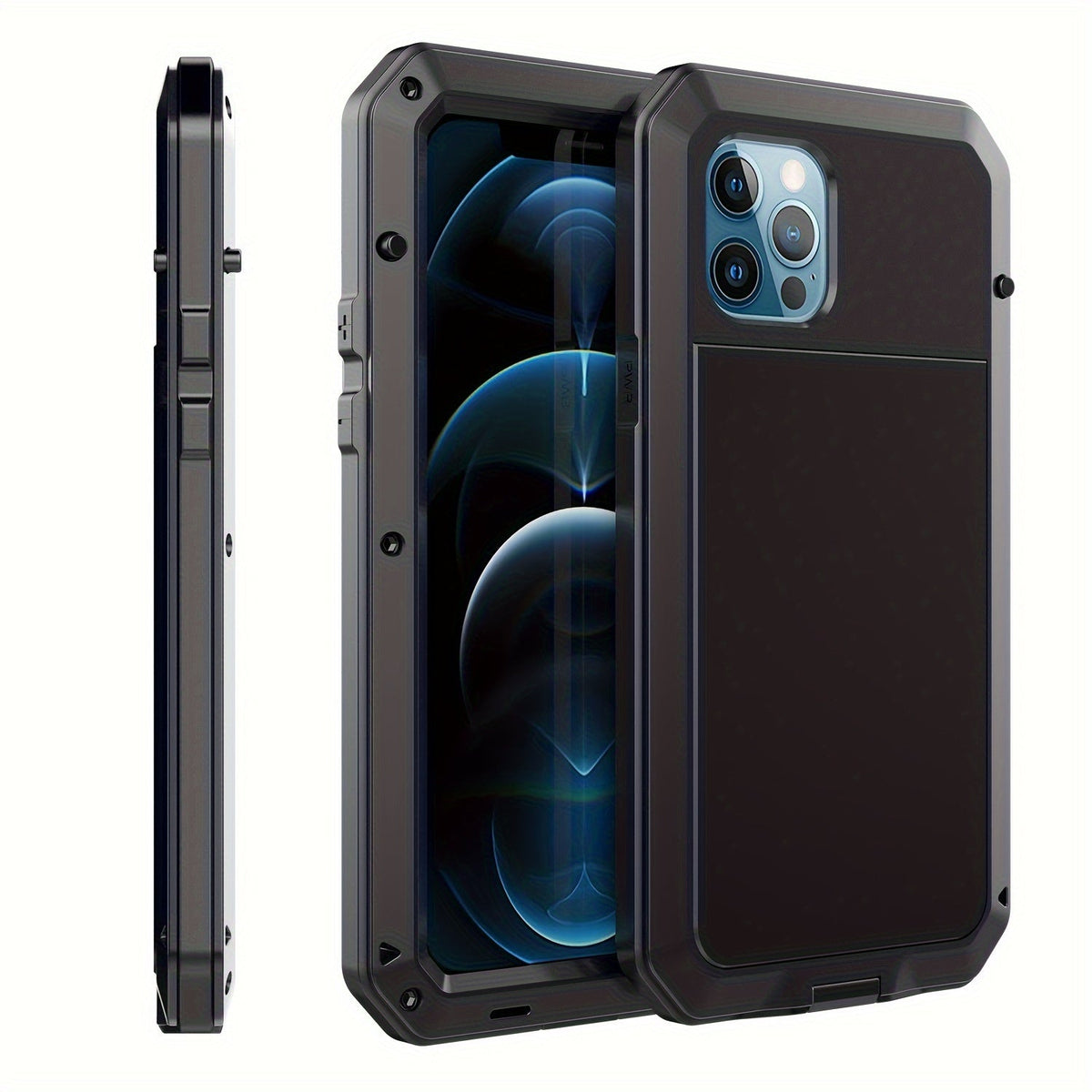 Heavy Duty iPhone Case Metal Frame Built-in Glass Screen Protector Dustproof Shockproof Full Body for iPhone 16 Pro 16 Plus 16 15 Pro Max 15 Pro 15 Plus 14 Pro 13 Pro Max 13 12 11 – Military Grade