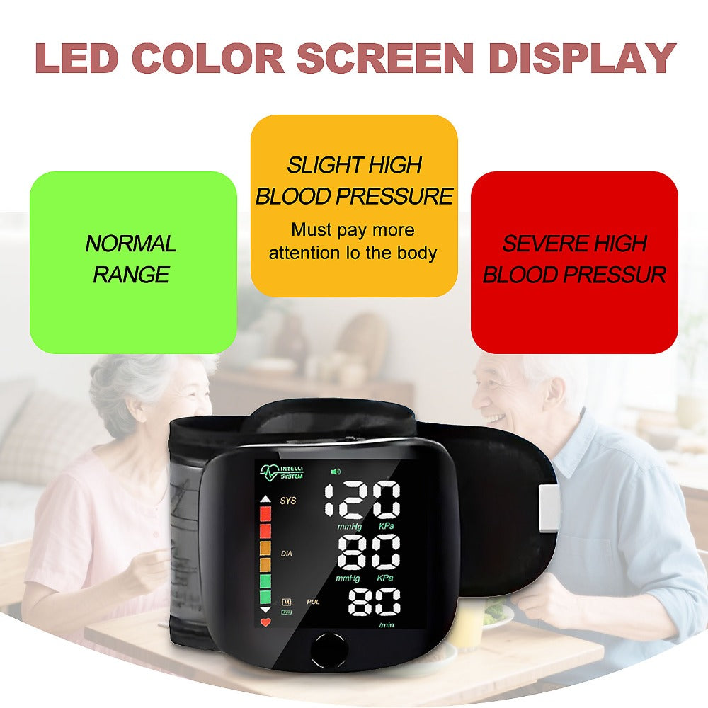 Wrist Blood Pressure Monitor with Large LCD Display – Portable Digital BP Machine with Adjustable Cuff, Pulse Rate Detection & One-Button Operation for Home Use