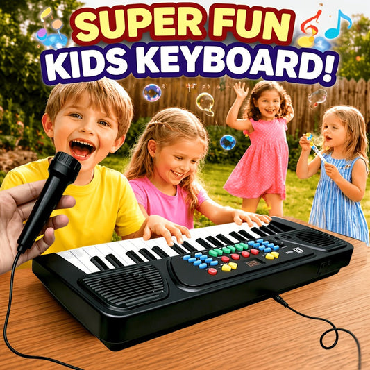 Kids Keyboard Piano, 37 Keys in Black with Microphone for Musical Play