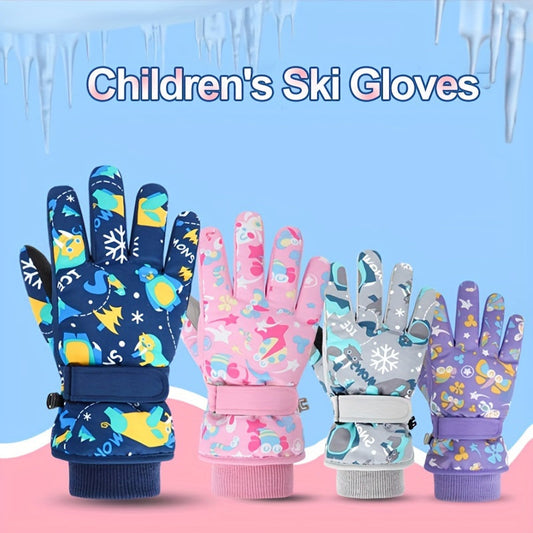Kids Ski Gloves Winter Plus Velvet Warm – Boys & Girls Snow Play Gloves Ages 4-13, Windproof Polyester with Plush Lining, Sizes M (7-9Y) & L (9-13Y), Navy Blue, Black & Pink