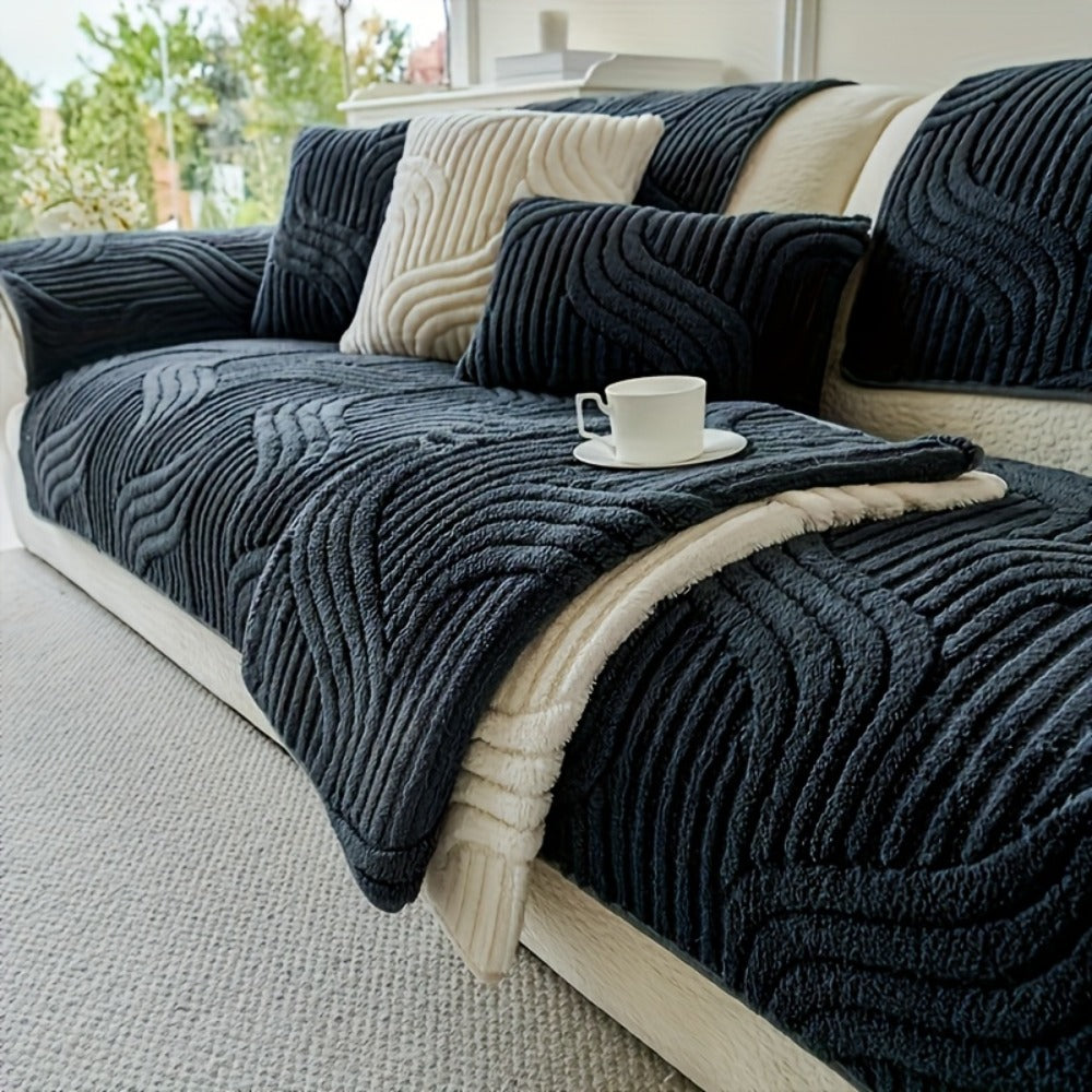 Sofa Cover Plush Shu Velveteen Non-Slip Couch Slipcover Breathable Pet-Proof Vintage Style for Living Room Bedroom Office 2 3 4 Seater