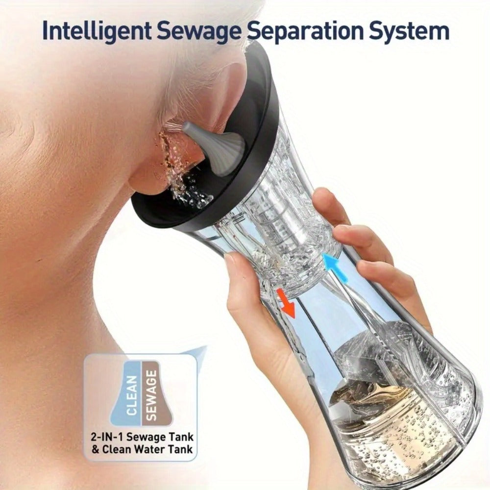Ear Wax Removal Kit Electric Hydraulic Pro – 3-Speed Water Flushing Ear Cleaner with Temp Sensor, Visual Waste Tank, USB Rechargeable, Nozzle Belt, Medical-Grade Safe Home Ear Care System