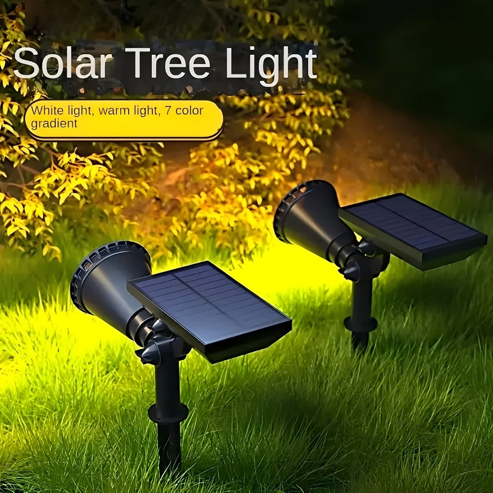 Solar Landscape Lights 2-in-1 Wall & Ground – Independent Adjustable Solar Panel Auto On/Off | 8 Color Modes Outdoor Solar Spotlight for Garden, Driveway, Sidewalk & Pool Area | IP44 Waterproof