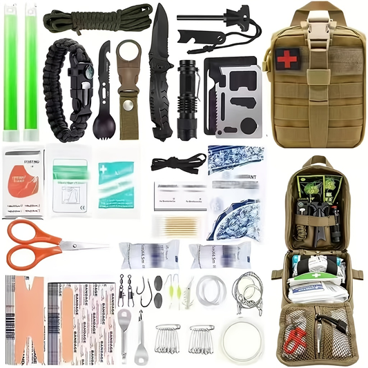 Survival Kit with Fire Starter, Compass & Multi-Tools, 258-Piece Camping Set