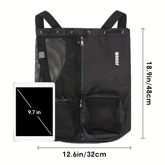 Mesh Drawstring Swim Bag with Wet Pocket and Goggle Pockets, Eight Color Options