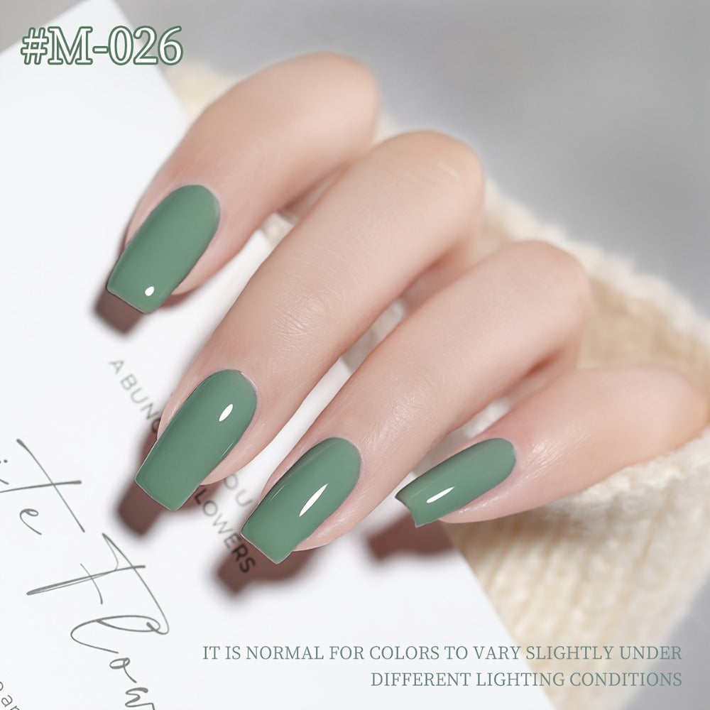 Green Forest Gel Nail Polish Set 9 Colors Photo Frame Bottle — Semi-Permanent UV LED Soak Off 0.51oz High Pigmentation Mint Sage Olive Emerald Long Lasting DIY Home Salon Nail Art Gift Women