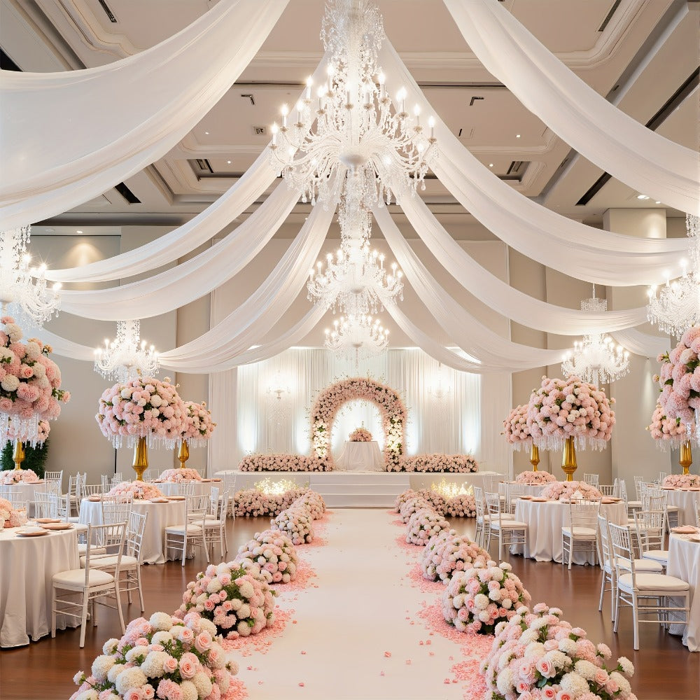 6-Pack Chiffon Ceiling Drapes for Wedding 63x118in - Sheer Polyester Backdrop Curtains with Rod Pockets for Wedding Arch, Party Stage, Photography, Ceremony & Event Decoration Swag