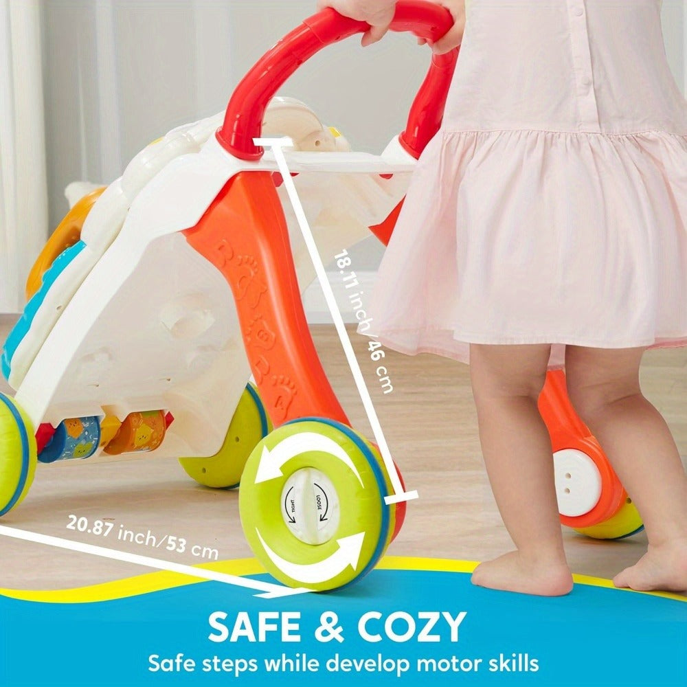 Sit to Stand Baby Push Walker 2-in-1 Adjustable Speed Learning Walker Detachable Play Panel 7-Mode Piano Light-Up Buttons Sound Effects | Infant Walking Toy for Boys Girls | Baby Shower Birthday Gift