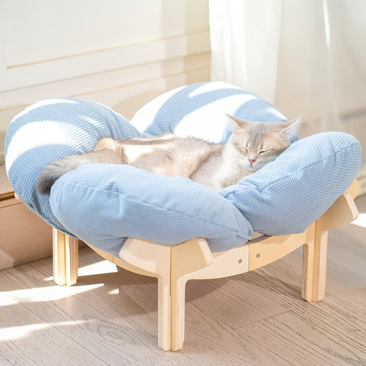 Cat Sofa Heart-Shaped Solid Wood Frame Pet Couch with Soft Cushion for Cats Small Dogs Indoor Chaise Lounge Furniture Beige Blue Pink