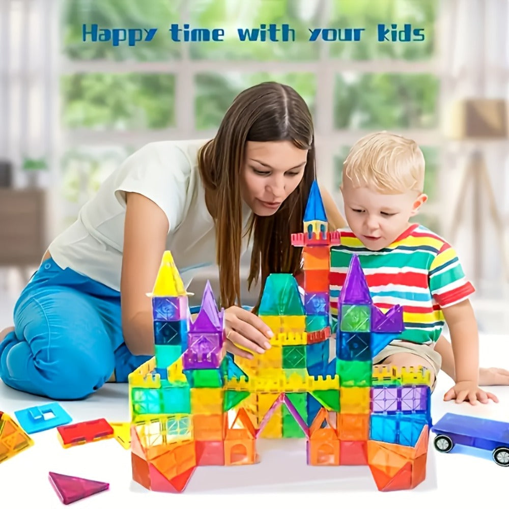 Magnetic Tiles Building Set with 2 Cars, 120 Pieces for Ages 3+