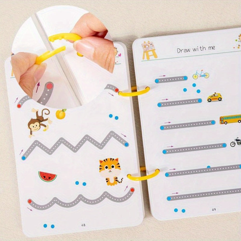 Reusable Magic Practice Book Set for Kids Ages 3-8 – 64 Pages Handwriting & Calligraphy Workbook with 8 Erasable Pens & Eraser, Letter Number Tracing Writing Practice Gift for Boys Girls Preschool Kindergarten