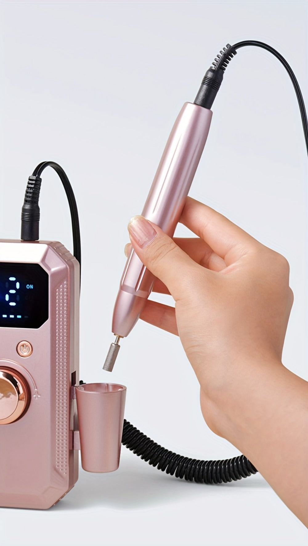 Electric Nail Drill Rechargeable 11 Grinding Heads & 20 Sanding Rings High-Speed Nail Grinder Machine for Acrylic Gel Natural Nails - Home Salon Manicure Pedicure Tool, Grey Rose Gold White