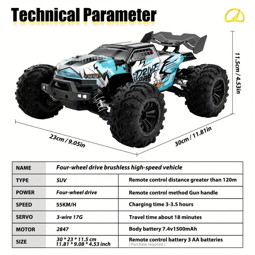 RC Off-Road Car 1:16 Scale 4WD, 70 KM/H 2.4GHz All-Terrain Monster Truck