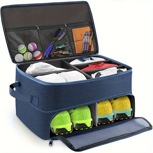 Golf Organizer Storage Box with Compartments and Mesh Pockets, White